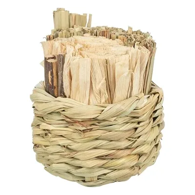 TRIXIE MAND GRAS MET HOOI / MAISBLADEREN / HOUTEN STOKJES 9X9X9 CM