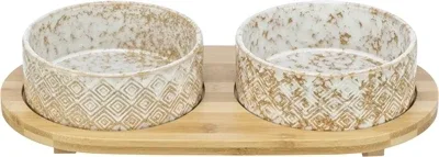 Trixie Set Voerbak Waterbak Keramiek Bamboe Natuur 30x6x15 cm - 300 ml