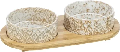Trixie Set Voerbak Waterbak Keramiek Bamboe Natuur 30x6x15 cm - 300 ml - Image 2