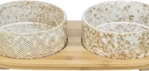 Trixie Set Voerbak / Waterbak Keramiek / Bamboe Wit / Natuur 2X800 Ml 39X8X20 Cm