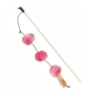 Trixie Speelhengel Pompomballen Hout Pluche met Valeriaan 40 cm 4 St - Paars