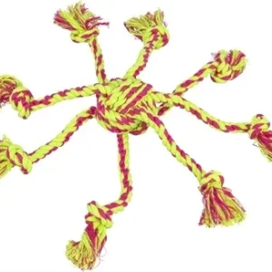 Trixie Touwspeeltje met Ingevlochten Bal Lime Magenta 7x7x7 cm 3 St
