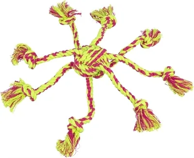 Trixie Touwspeeltje met Ingevlochten Bal Lime Magenta 7x7x7 cm 3 St