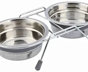 Trixie Voer Waterbak Set Klapperbescherming Rvs Metaal 2 St - 450 ml