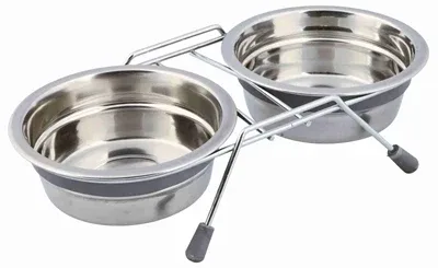 Trixie Voer Waterbak Set Klapperbescherming Rvs Metaal 2 St - 450 ml