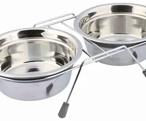 Trixie Voer Waterbak Set Klapperbescherming Rvs Metaal - 900 ml