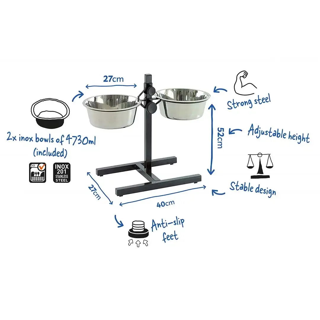 Twin Feeder H-stander + kommen XXL-4730ml-61x29x52.5cm zwart/zilver - Image 2