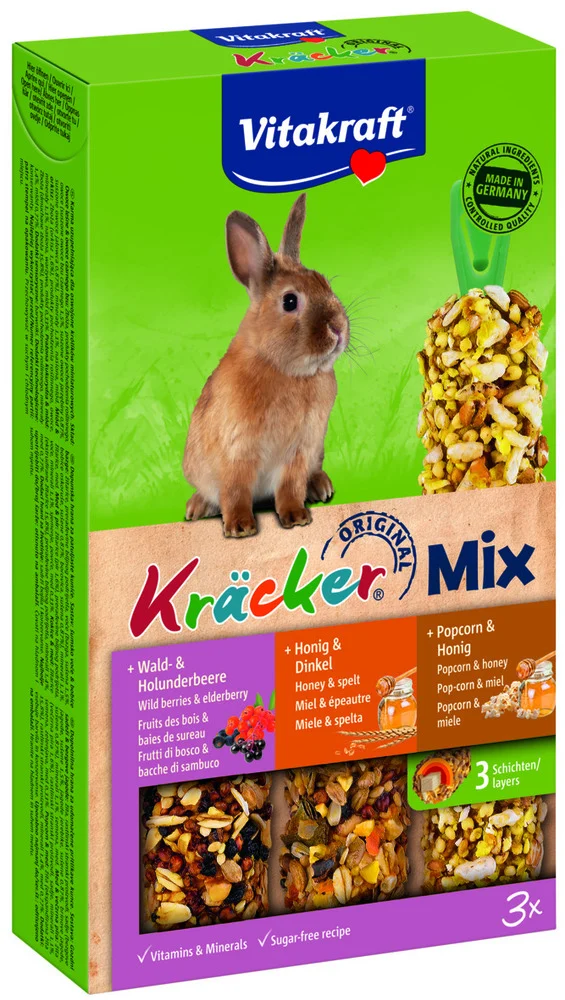 Vitakraft Kr盲cker Triomix - Konijnensnack - 3 Stuks - noten, bosbessen, groente