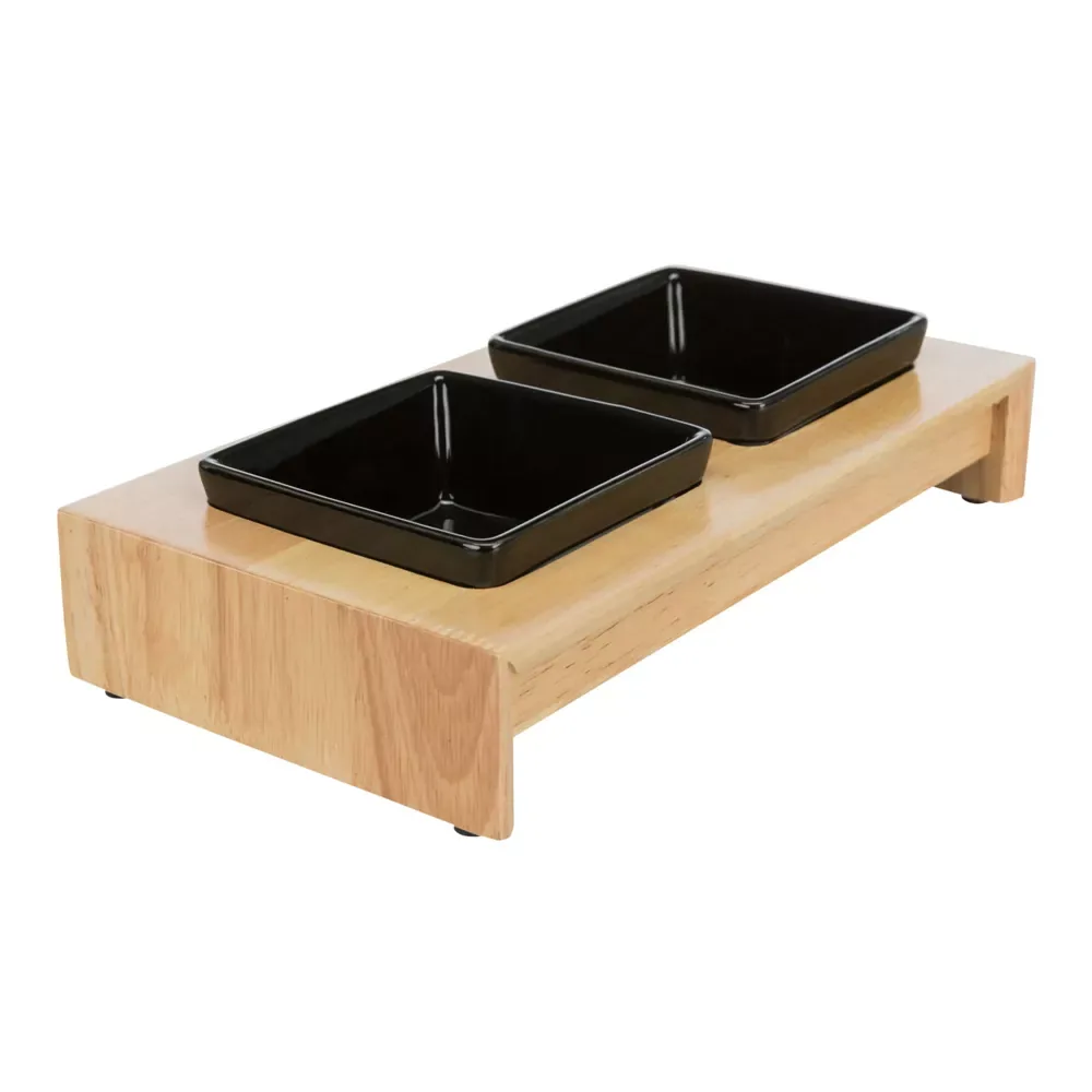 Voerbak Set – Hout en keramiek - Image 2