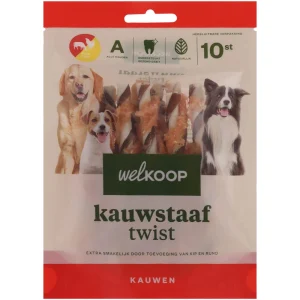 Welkoop - Kauwstaaf Twist - Extra Kipsmaak - 40 Stuks - kip