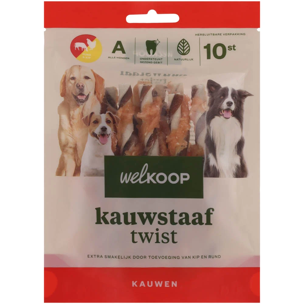 Welkoop - Kauwstaaf Twist - Extra Kipsmaak - 40 Stuks - kip