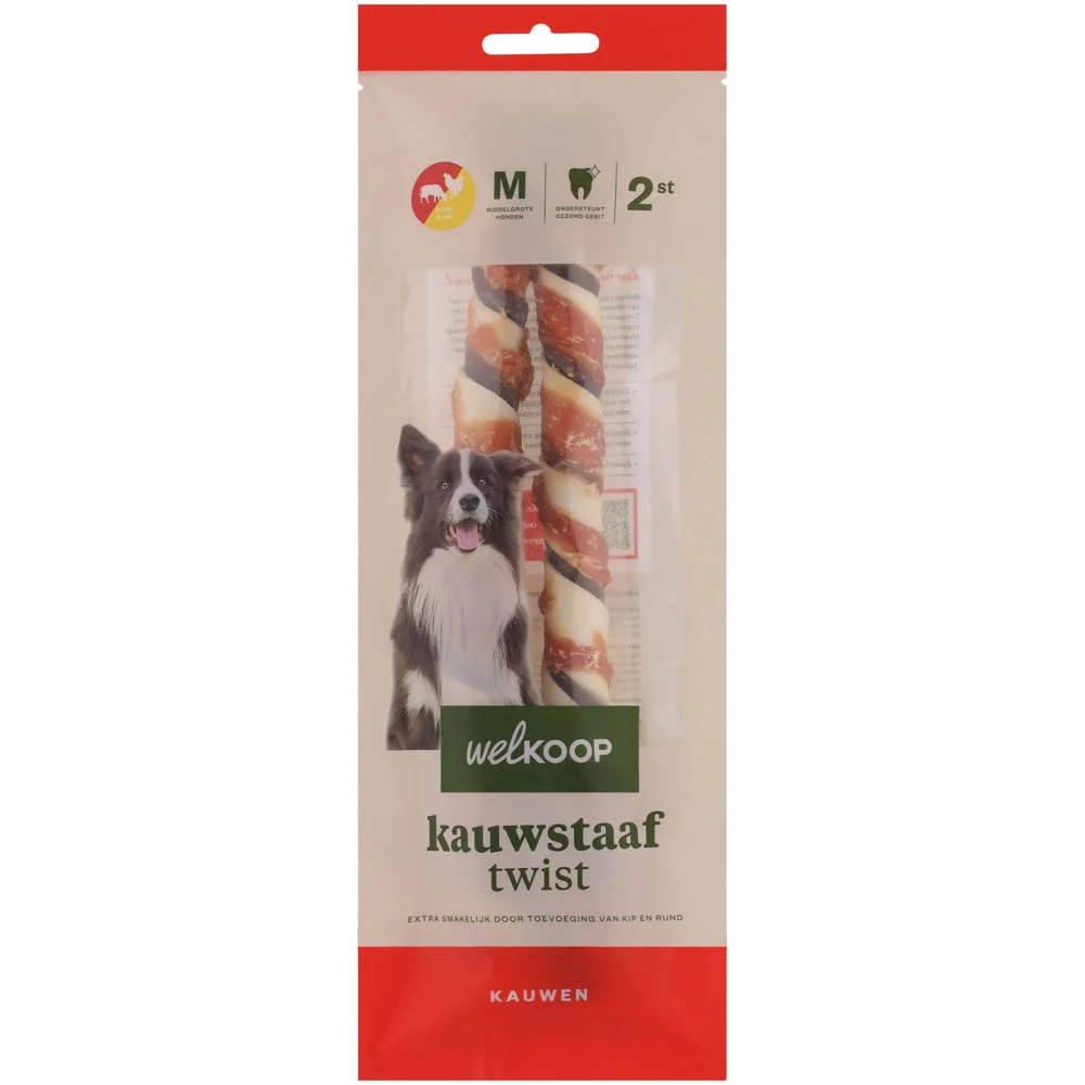 Welkoop - Kauwstaaf Twist - Extra Rund & Kipsmaak - 2 Stuks - rund - M