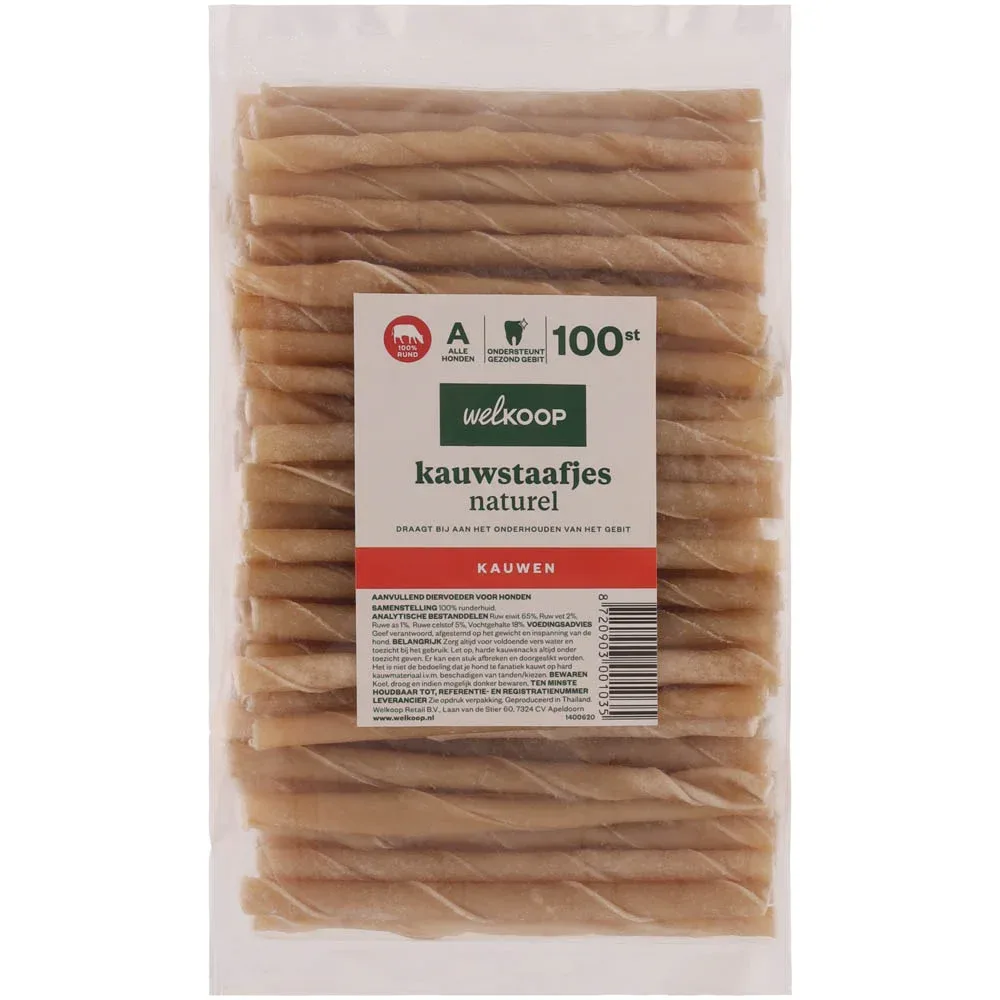 Welkoop - Kauwstaafjes Naturel - 400 Gram - rund