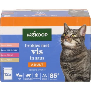 Welkoop Pouch Brokjes in Saus - Kattenvoer - 12x85 gram - 1020 Gram - vis