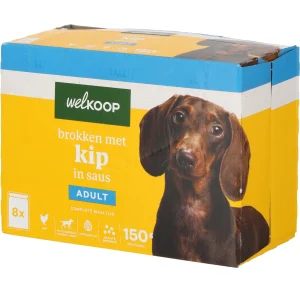 Welkoop Pouch - Hondenvoer - 8x150 gr - 1200 Gram - kip