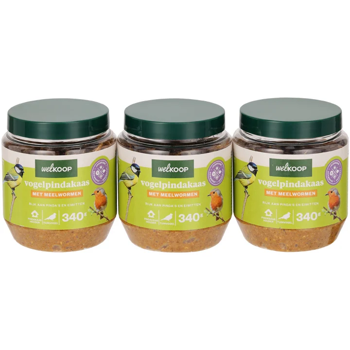 Welkoop - Vogelpindakaas - Tuinvogelvoer - 12 Stuks - Meelwormen