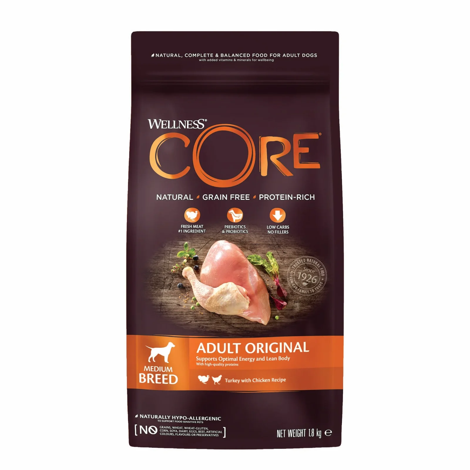 Wellness CORE Adult original Medium-Breed - Hondenvoer - 10 Kilogram - kalkoen, kip