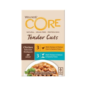 Wellness Core Tender Cuts - Kattenvoer - 6x85 gram - 85 Gram - zalm, tonijn