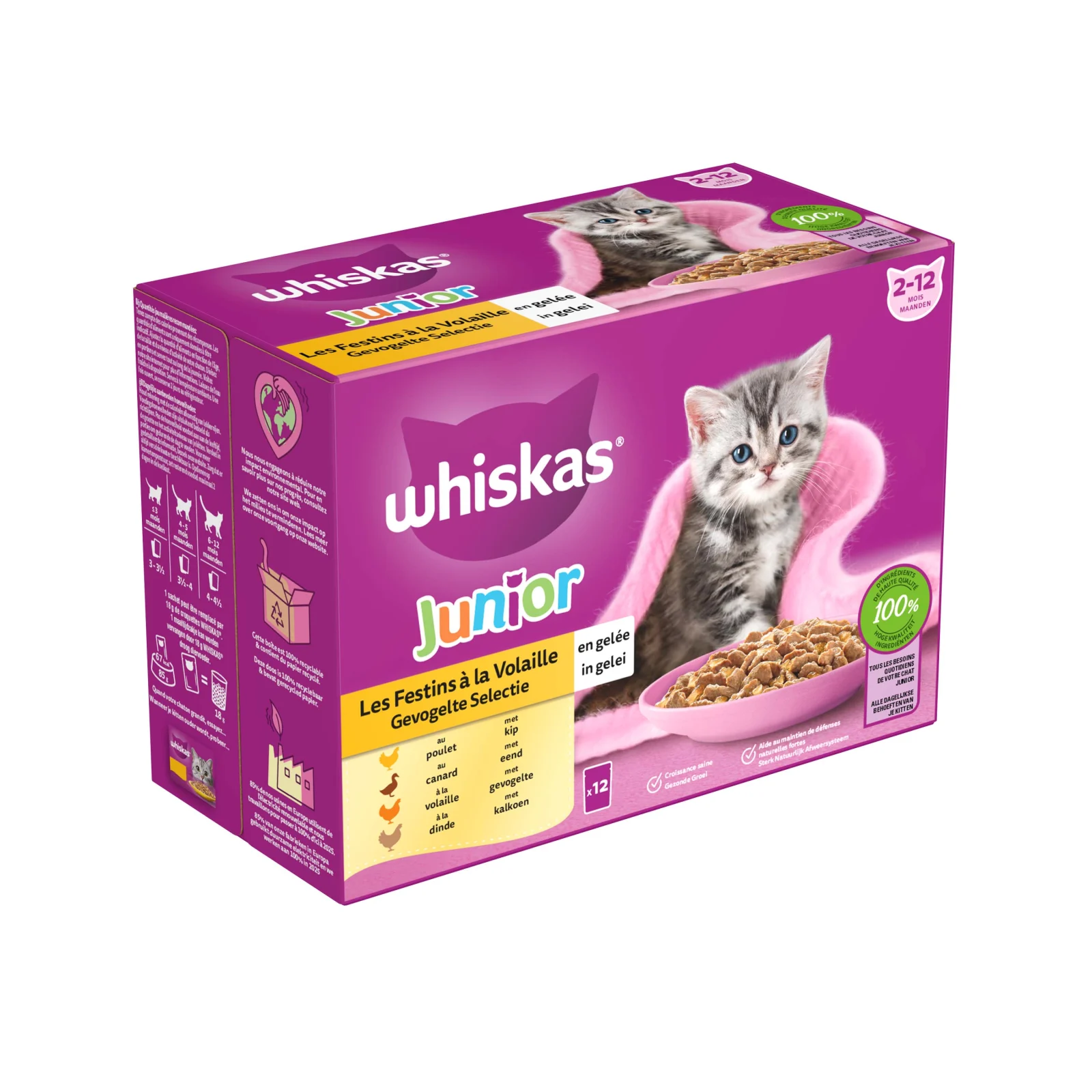 Whiskas Junior Gevogelte Selectie in gelei - Kattenvoer - 12x85 gram - 1020 Gram - gelei