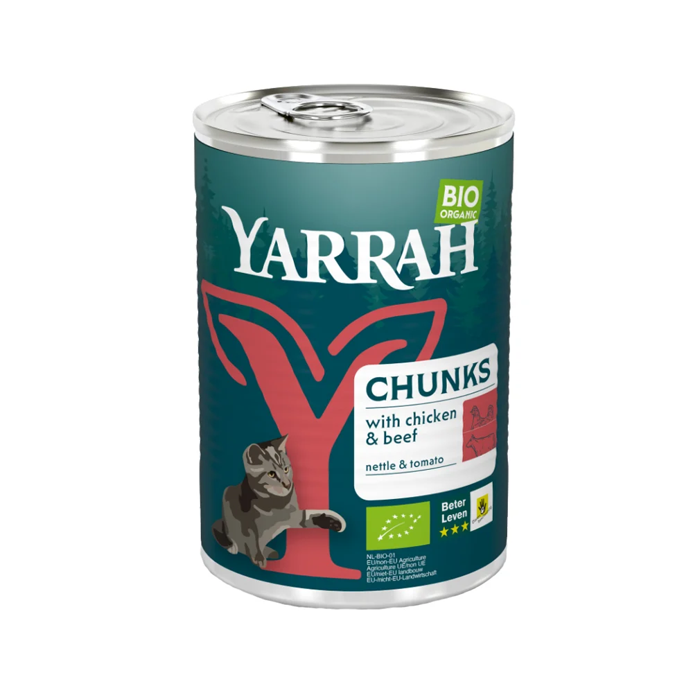 Yarrah - Natvoer Kat Blik Chunks met Kip & Rund Bio